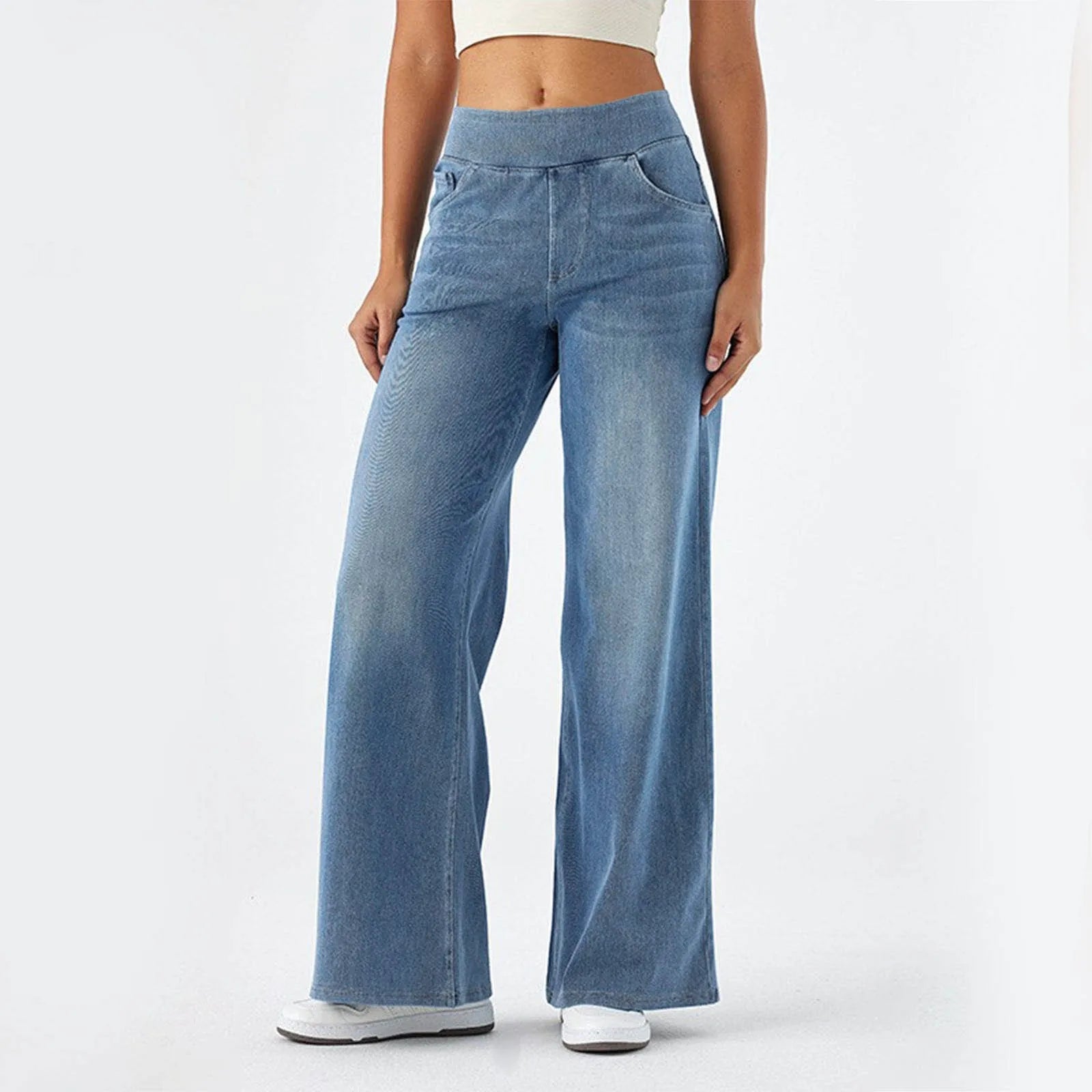 Casual Baggy Jeans Women's Elastic Waistband Wide Leg Jeans Elegant Slim Fit Denim Trousers American Retro Denim Palazzo Pants