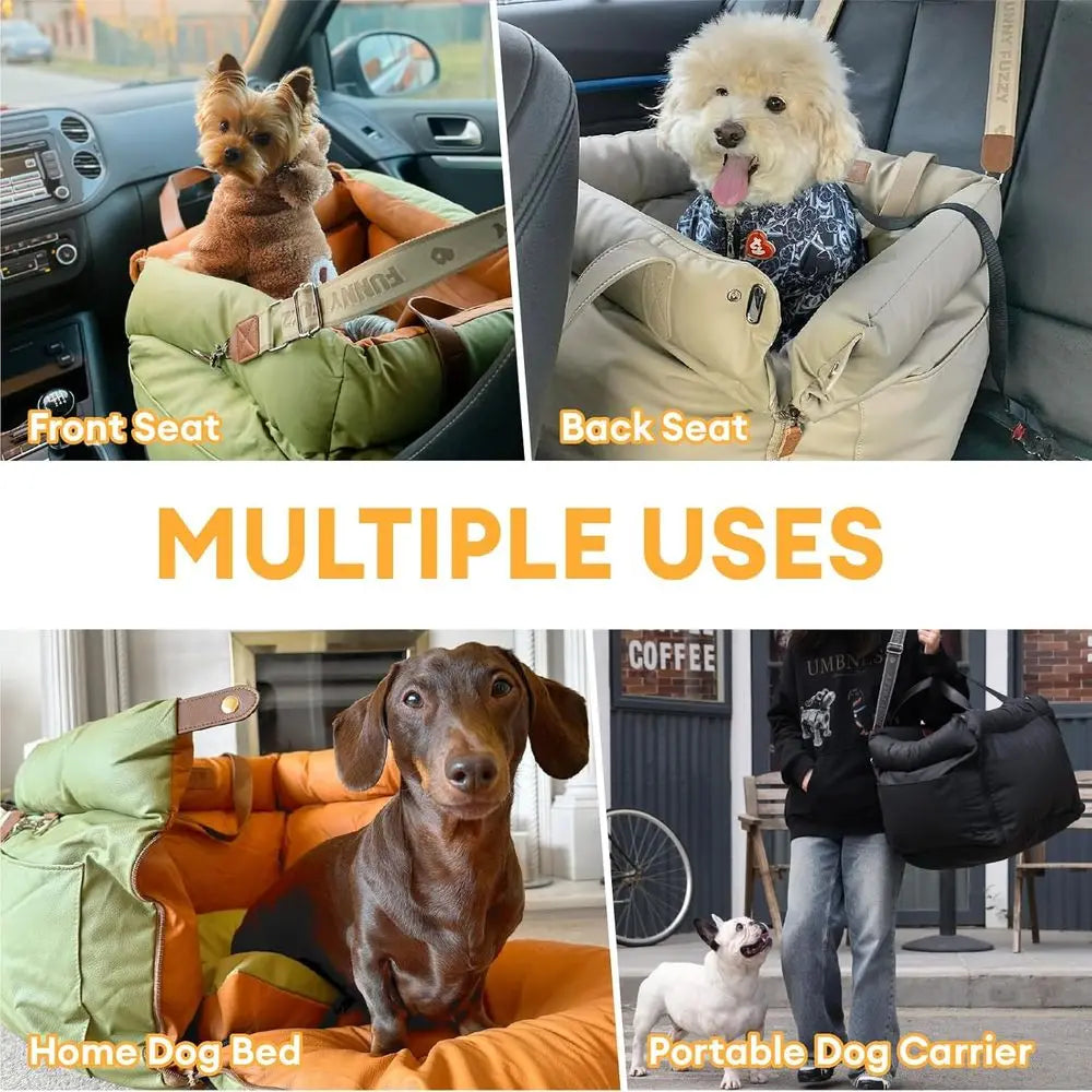 Leather Dog Car Seat for Sized Dogs Up to 35lbs, Waterproof and Washable Dog Booster Seat Car