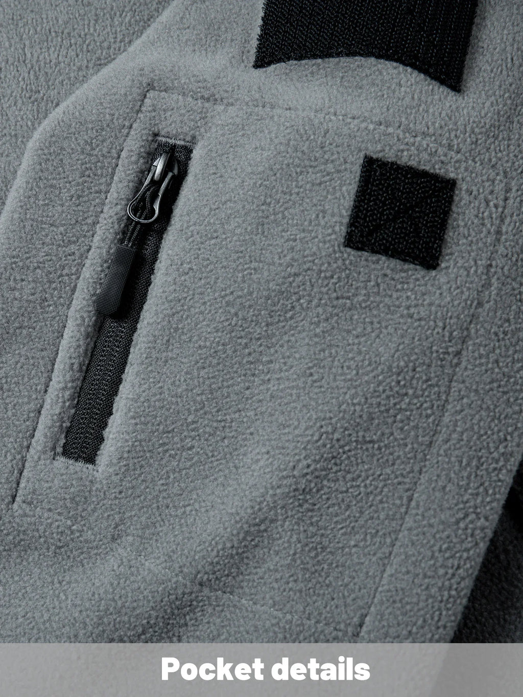Men Fleece Hooded Jacket Full Zip Hoodie Multi Zipper Pockets Hook & Loop Patch Panel Coat Outdoor