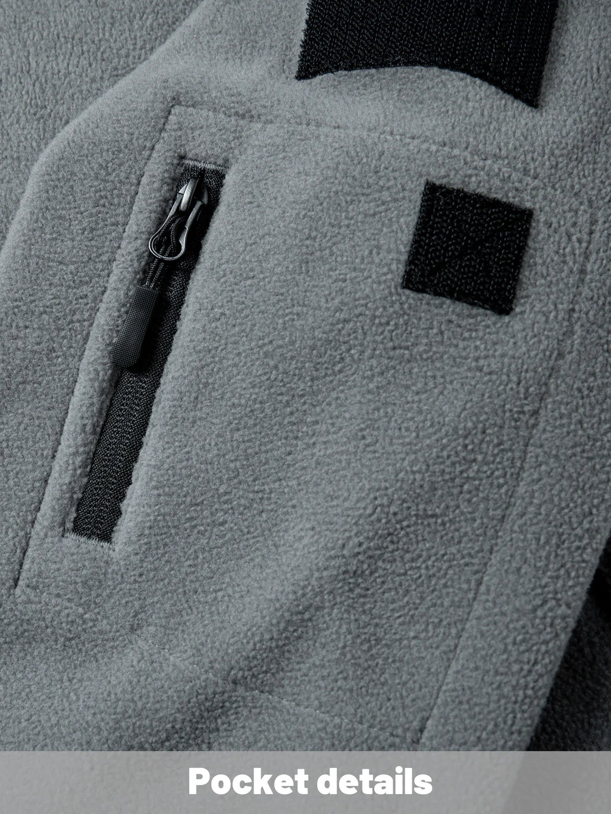 Men Fleece Hooded Jacket Full Zip Hoodie Multi Zipper Pockets Hook & Loop Patch Panel Coat Outdoor