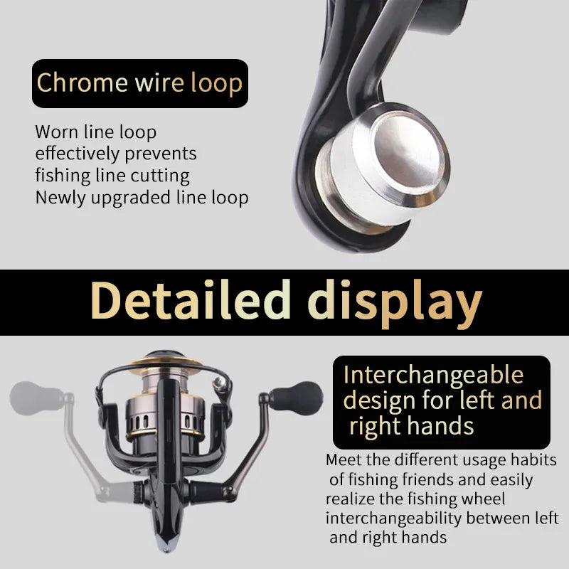 1 Piece Two-Hand Rotating Fishing Reel, He1000-7000 Series, 5.2:1 Gear Ratio, 22.05lb Extraction, Smooth and Sensitive Aluminum Alloy Body, Pa Nylon, Left/Right Hands Can Be Changed