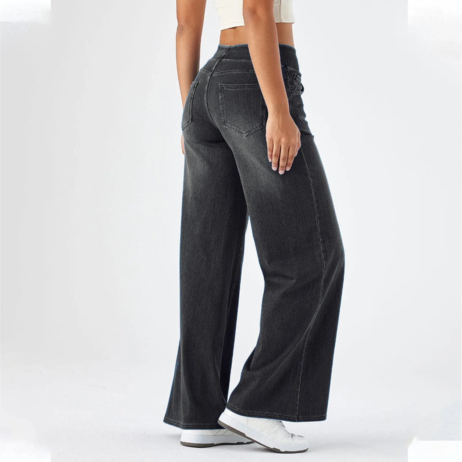 Casual Baggy Jeans Women's Elastic Waistband Wide Leg Jeans Elegant Slim Fit Denim Trousers American Retro Denim Palazzo Pants