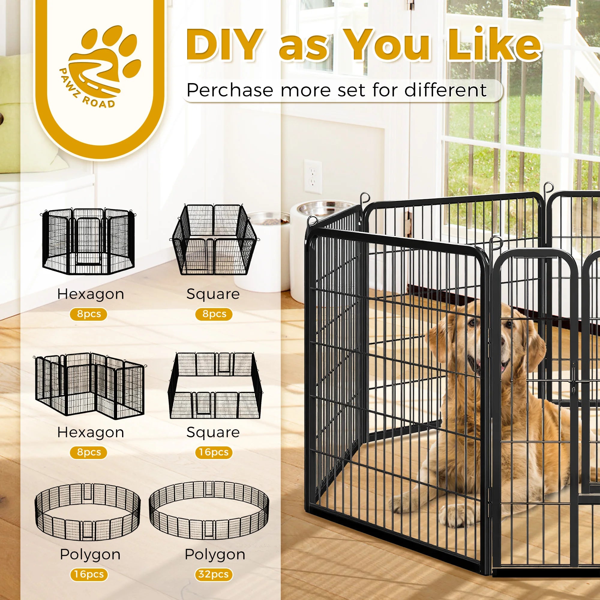 Dog Playpen with Door, Outdoor/Indoor Foldable Metal Pet Fence, Heavy Duty for Yard, RV Camping