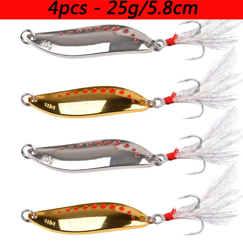 4pcs Metal Vib Leech Spinners Spoon Lures 2.5g-25g Artificial Bait Pesca Fishing Lure Hook Tackle Set for Bass Pike Perch
