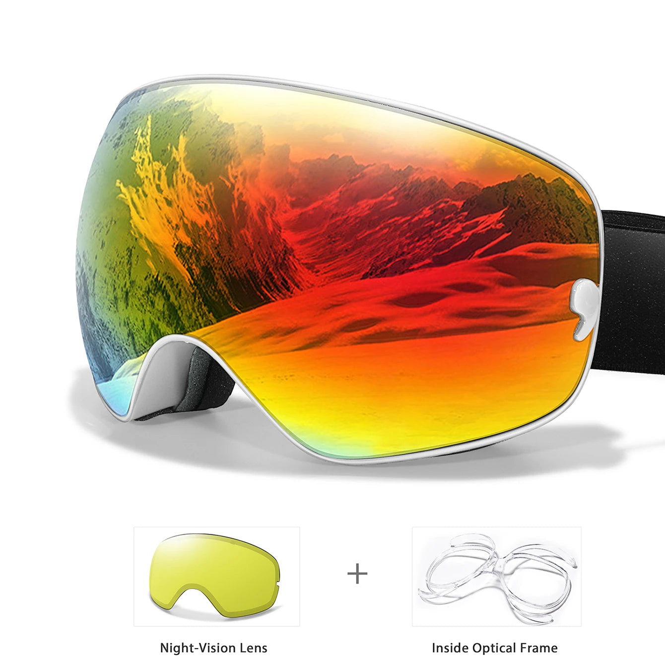 Anti-Fog SKI Goggles Snowboard Goggles UV400 with Night Vison Lens Men Women Teen