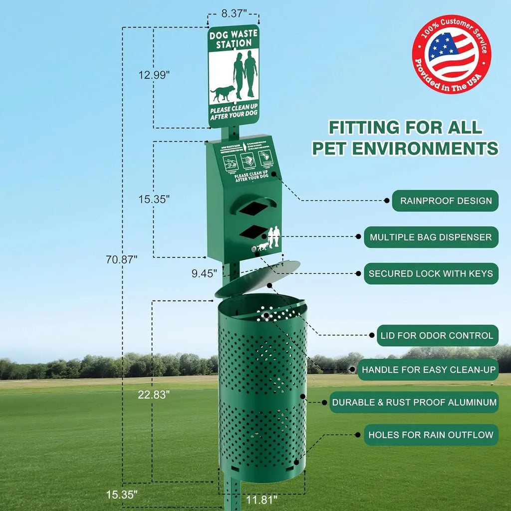 10 Gallon Outdoor Pet Poop Station with Sign & Lid – Durable Trash Bin for Backyard Dog Waste