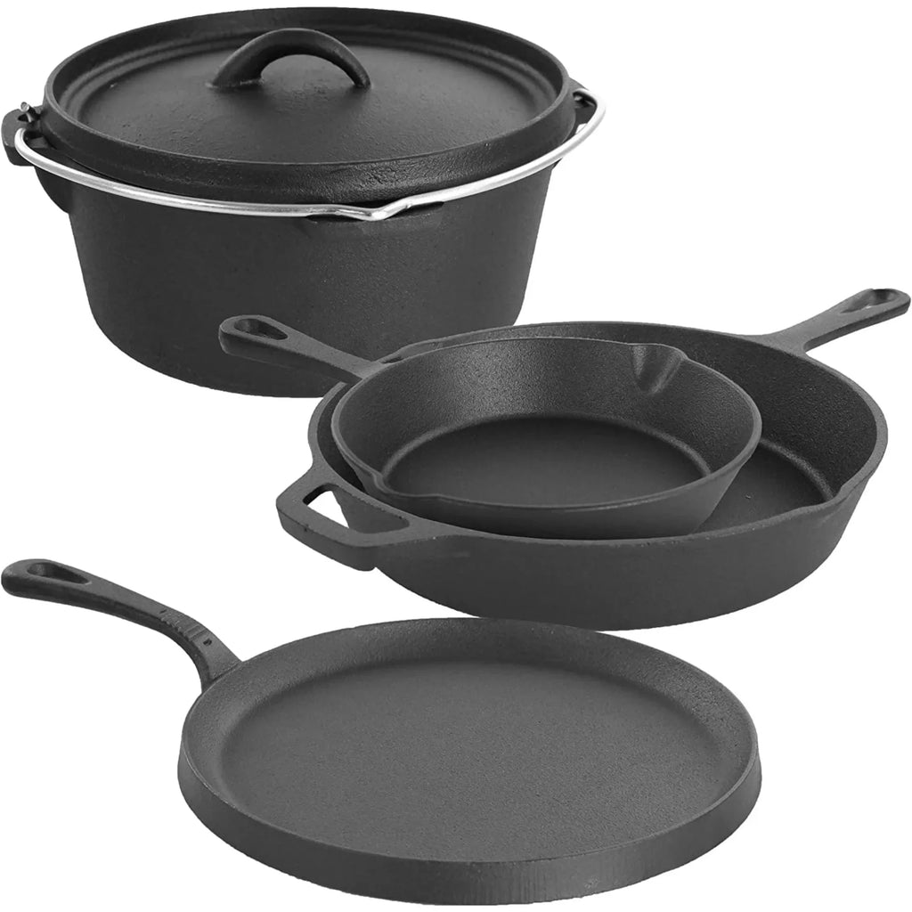 Pre-Seasoned 5-Piece Cast Iron Cookware Set, Non-Stick Pots & Pans for Oven, Stovetop & Grill,