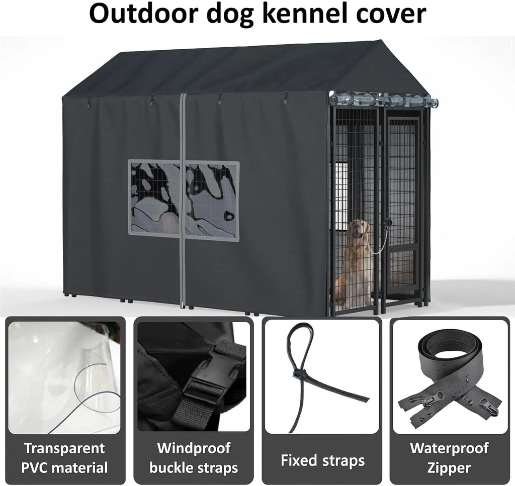 Outdoor Dog Kennel Cover - Full Coverage for 8'Dx4'Wx6'H Dog Cages, 600D Heavy Duty Waterproof Kennel Cover