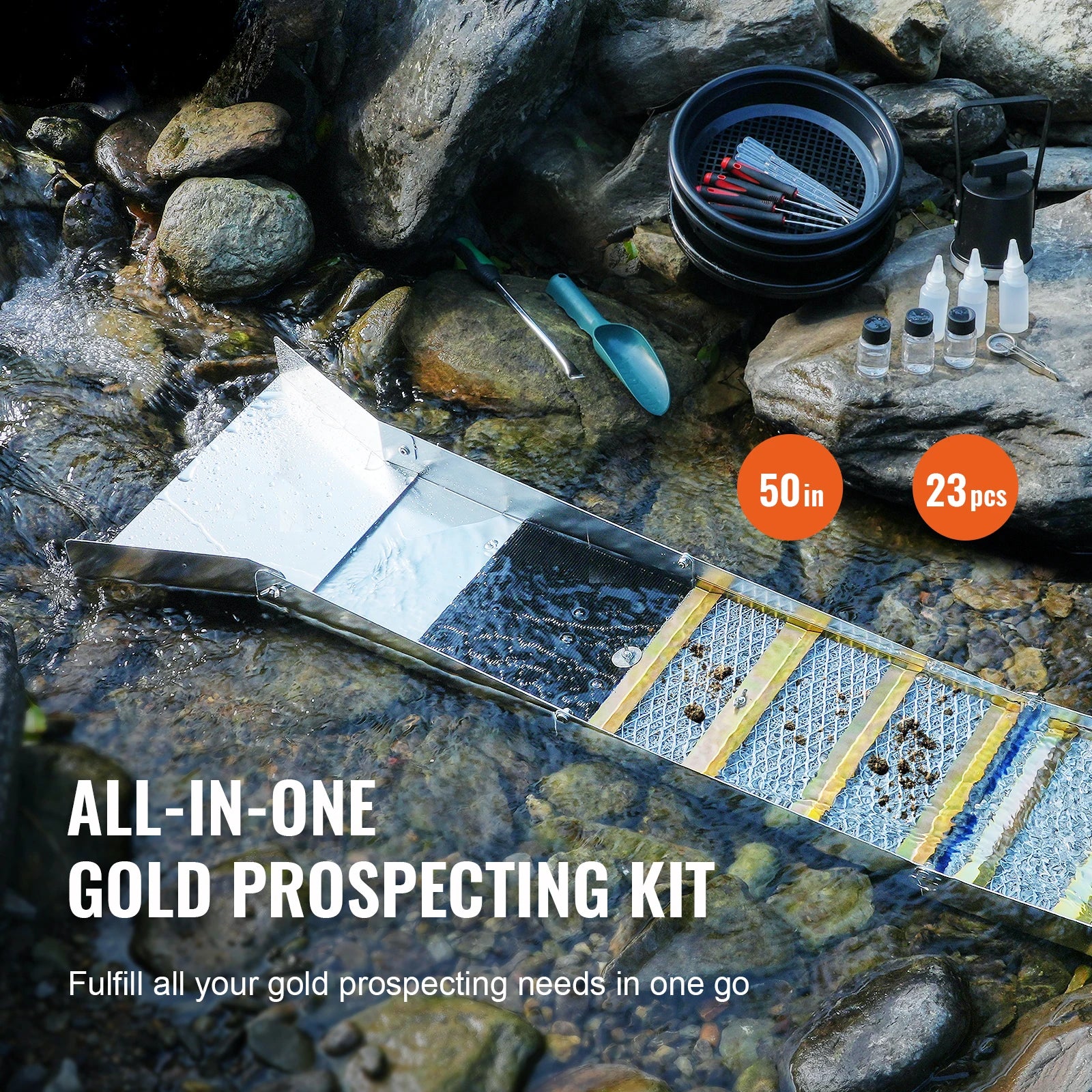 SucceBuy 50" 12" Complete Sluice Box Gold Panning Kit Aluminum Alloy 23/16 PCS Gold Prospecting Kit