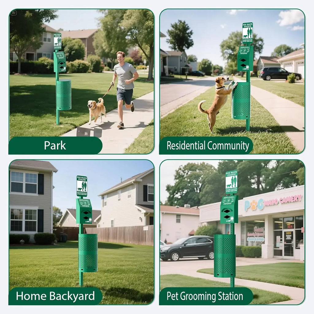 10 Gallon Outdoor Pet Poop Station with Sign & Lid – Durable Trash Bin for Backyard Dog Waste