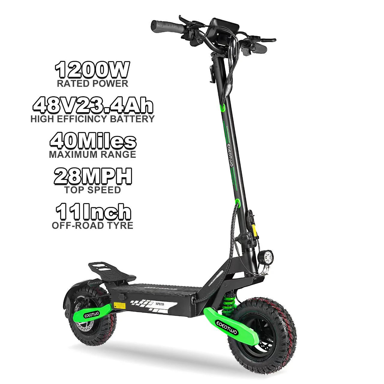 1200W Off Road Electric Scooter 48V Long Range E-Scooter 30MPH Fast Speed 11" Tubeless Tire Foldable Kick Scooter