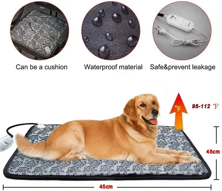 Dog Heated Mat Pet Temperature Adjustable Dog Heating Pad Waterproof Electric Heating Pad Timer