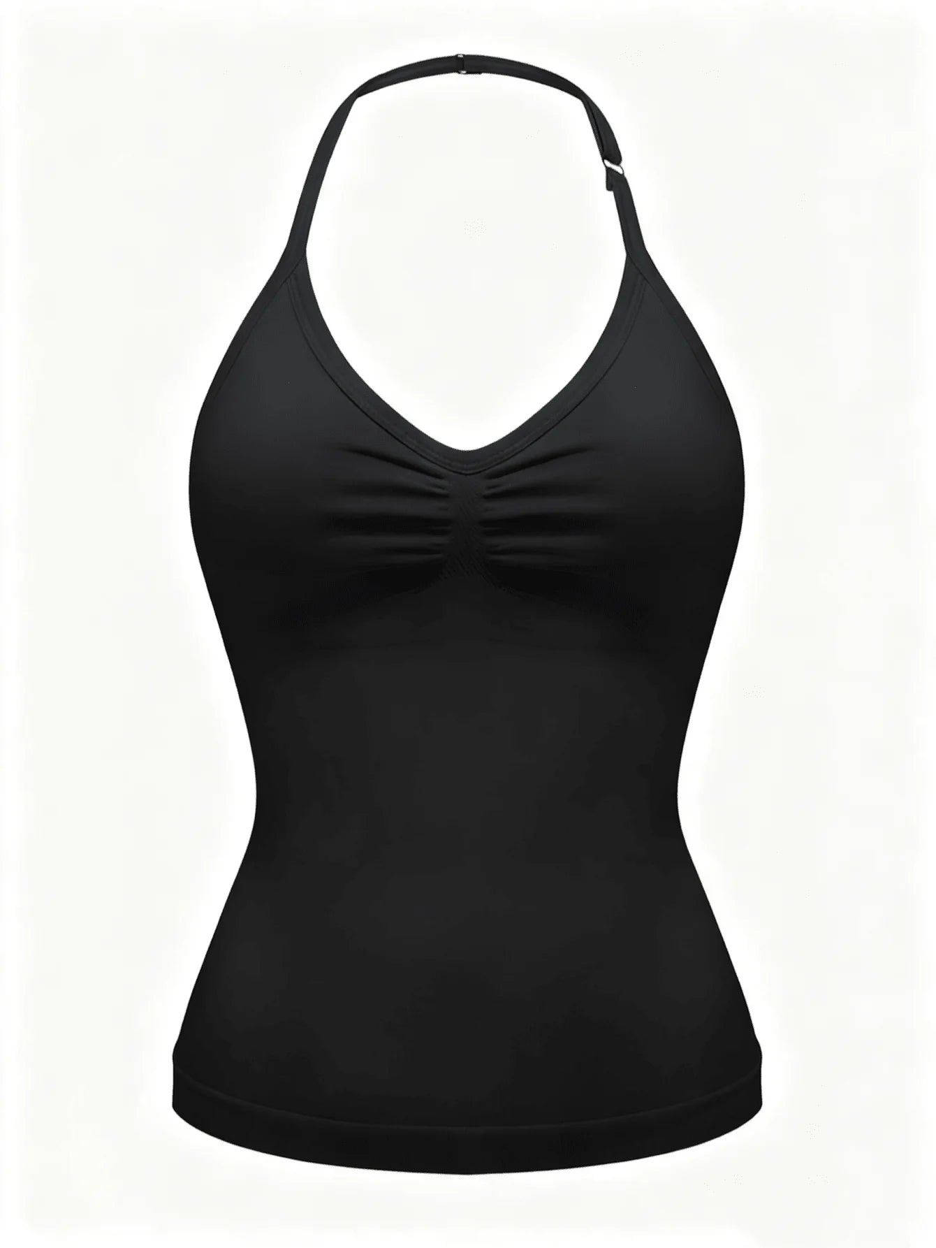 Women's Halter Neck Ruched Yoga Sports Bra Top with Removable Pads, Black & Pink