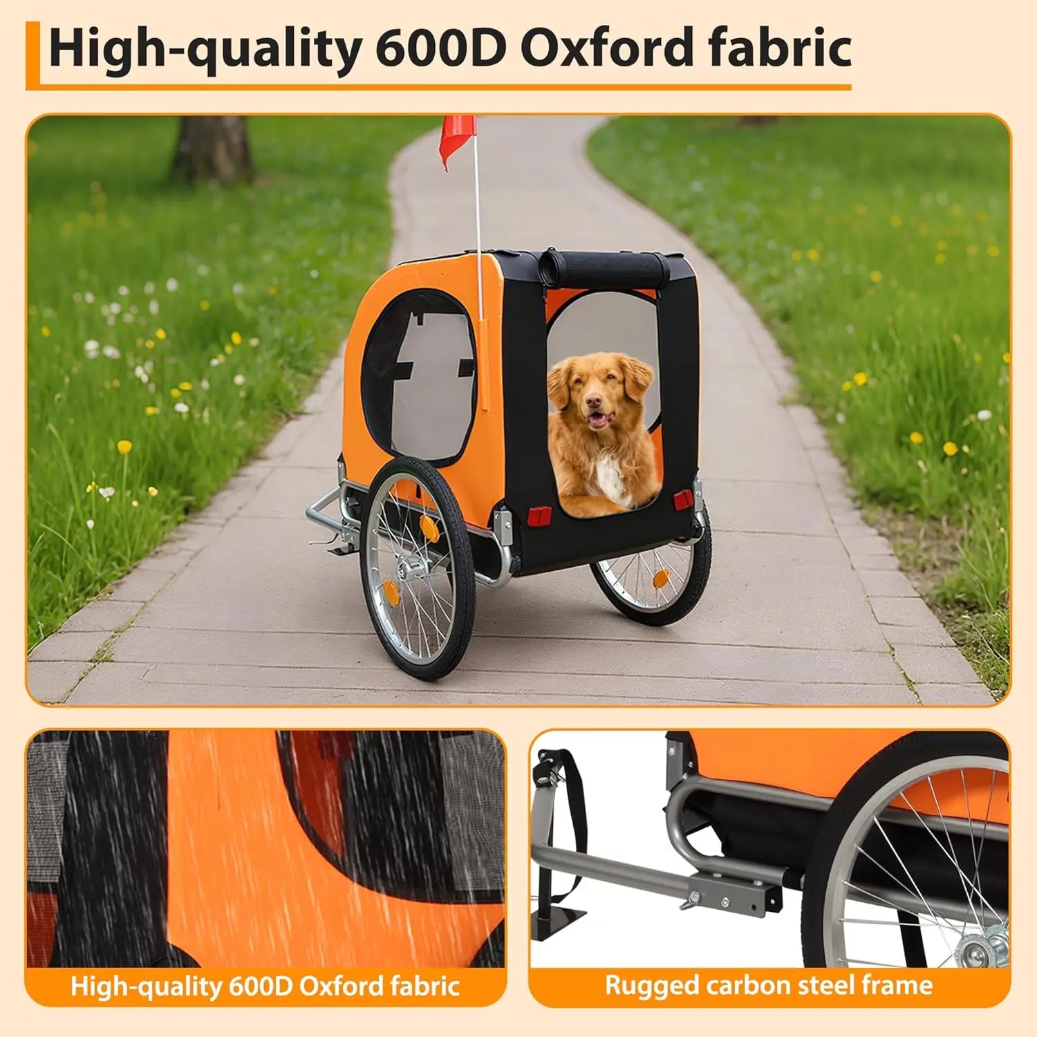 Bike Trailer 88Lbs Capacity, Carrier Foldable Oxford Fabric Universal Coupler with Quick Release Wheels