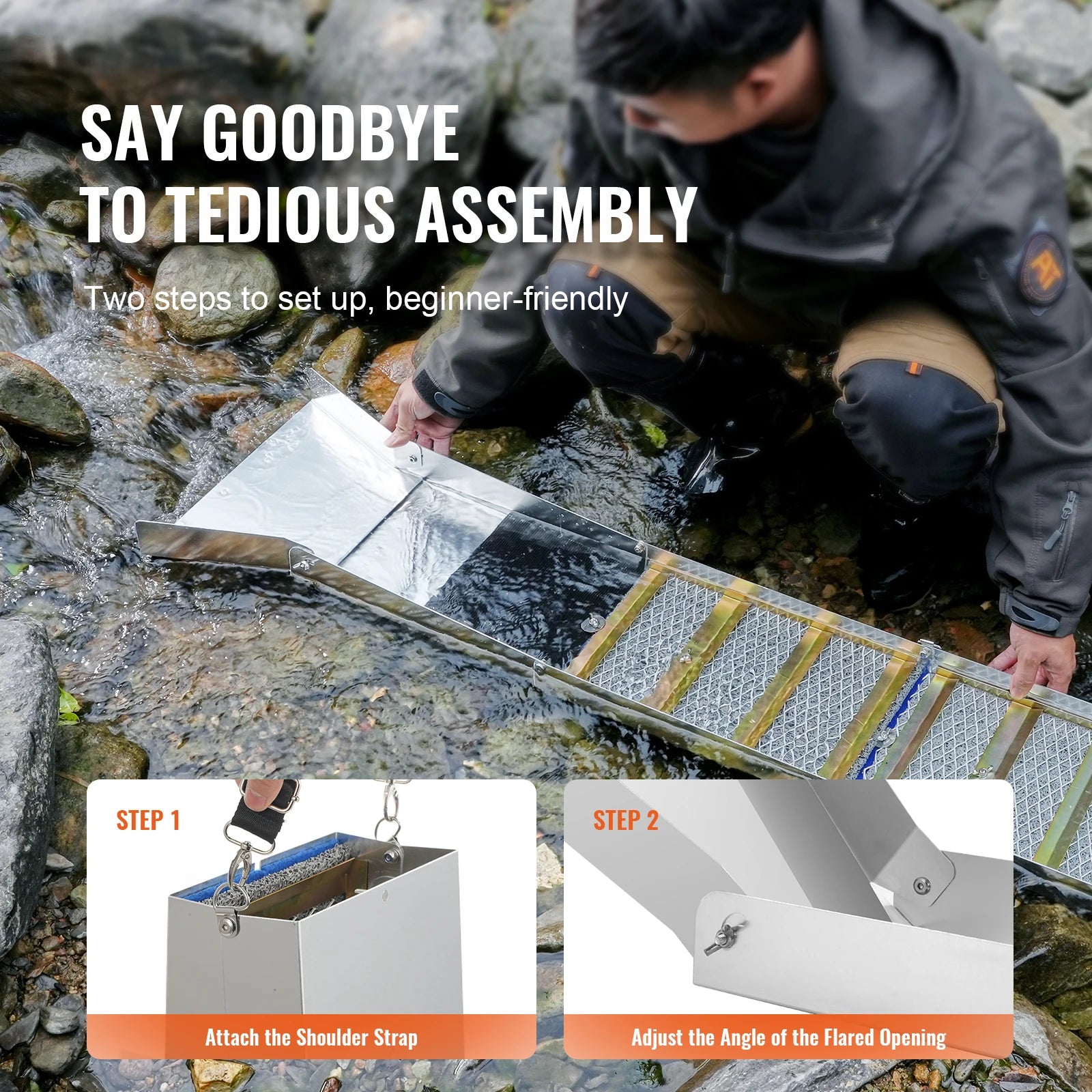 SucceBuy 50" 12" Complete Sluice Box Gold Panning Kit Aluminum Alloy Gold Mining Equipment