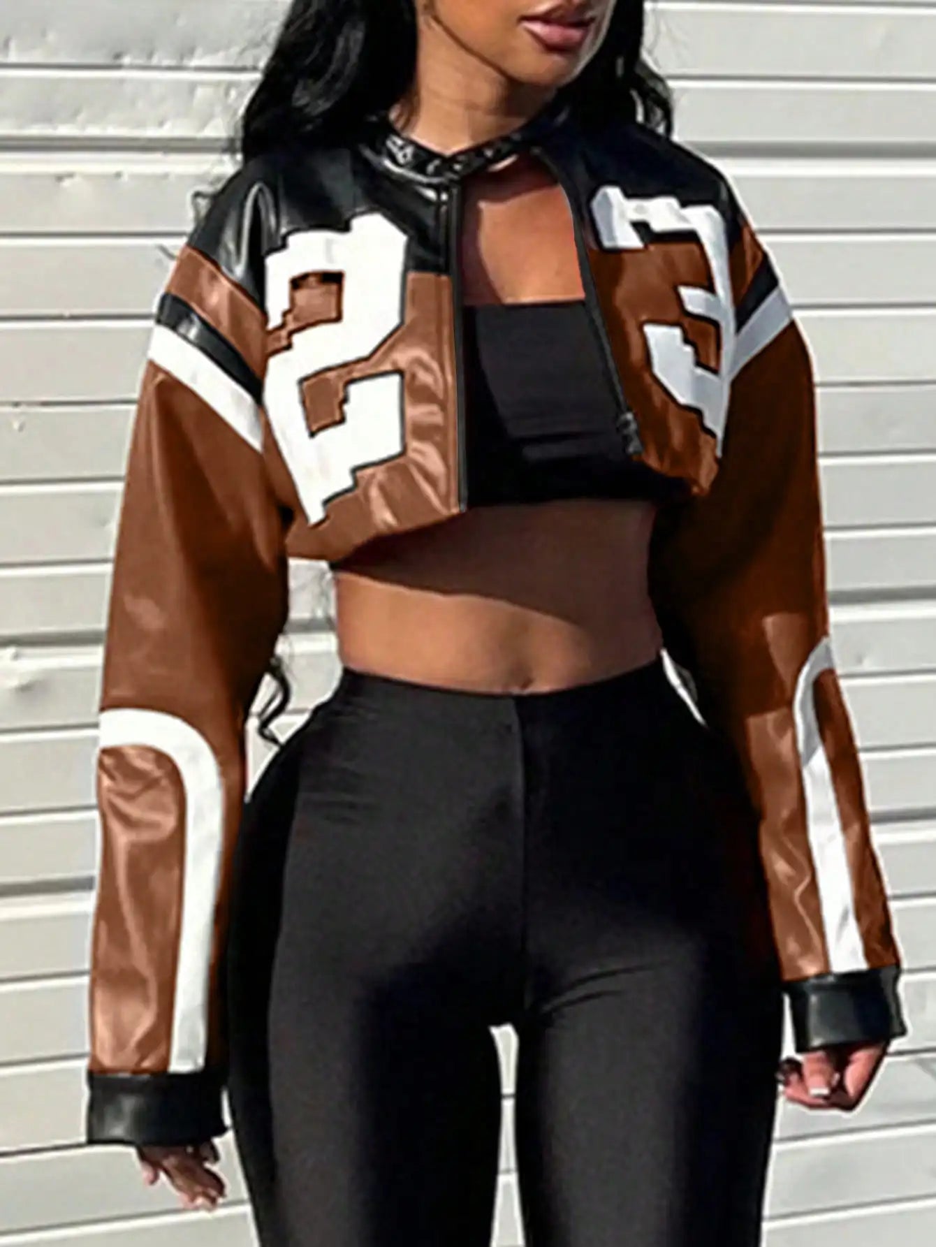 2025 Women's Faux Leather Jacket Zipper Bomber Jacket Edgy Motorcycle Style Party Tops Casual