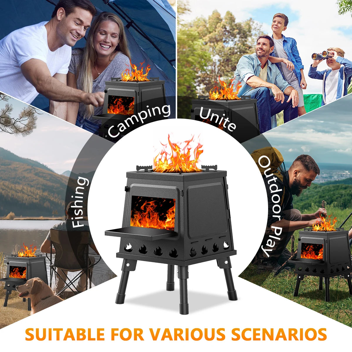 Wood Burning Camp Stove Portable Cast Iron Wood Stove
