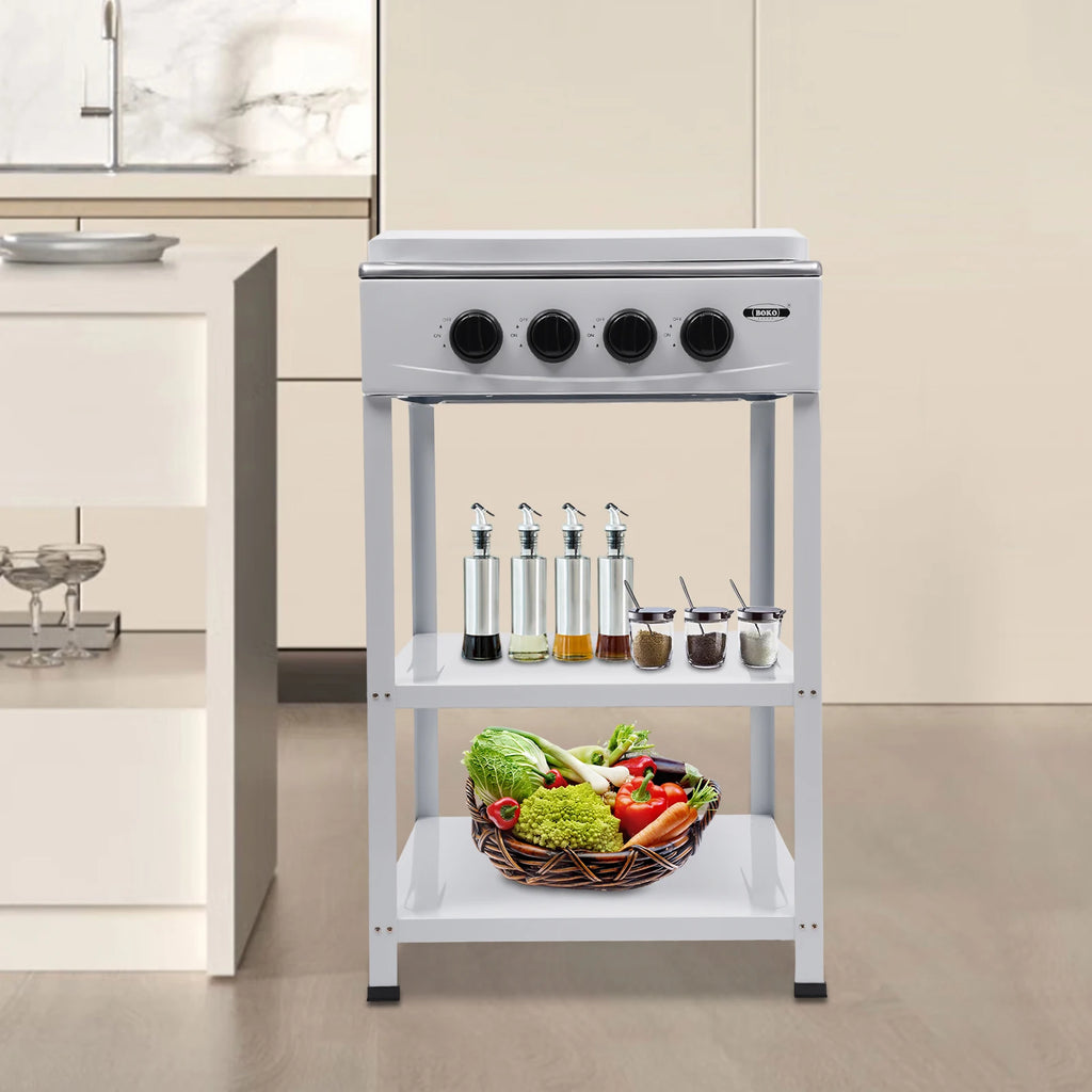 4-Burner Propane Gas Stove with Storage Shelves Iron Gas Camping Stove Portable Gas Stove for Family Camping Outdoor Activities