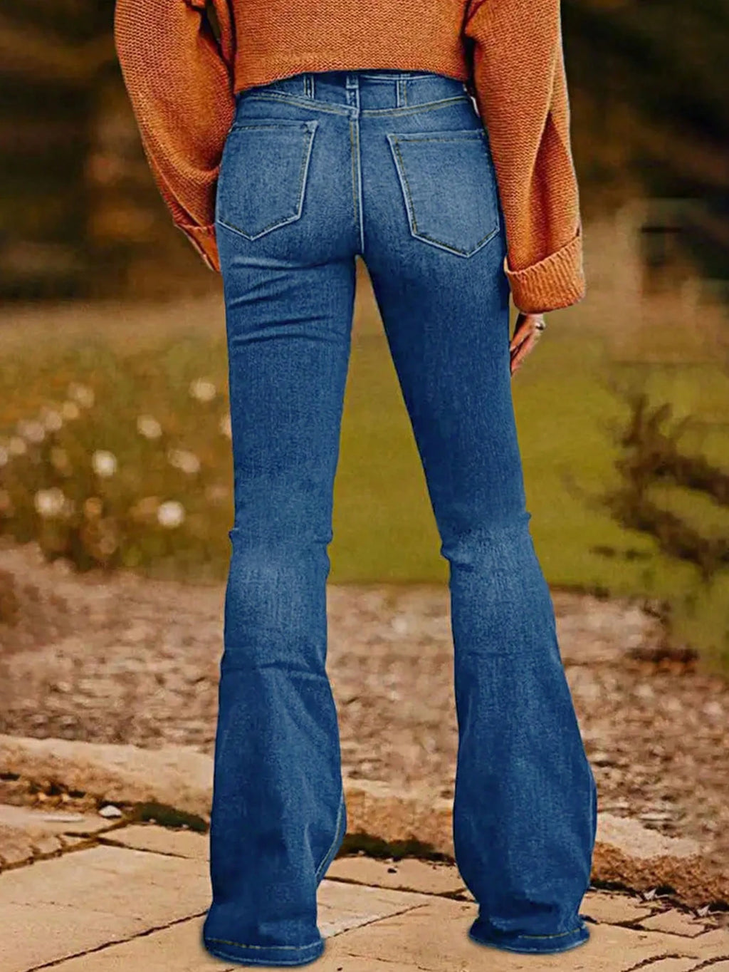 Women's Slim Fit Flared Jeans with Multiple Buttons - Stylish and Trendy Denim Pants