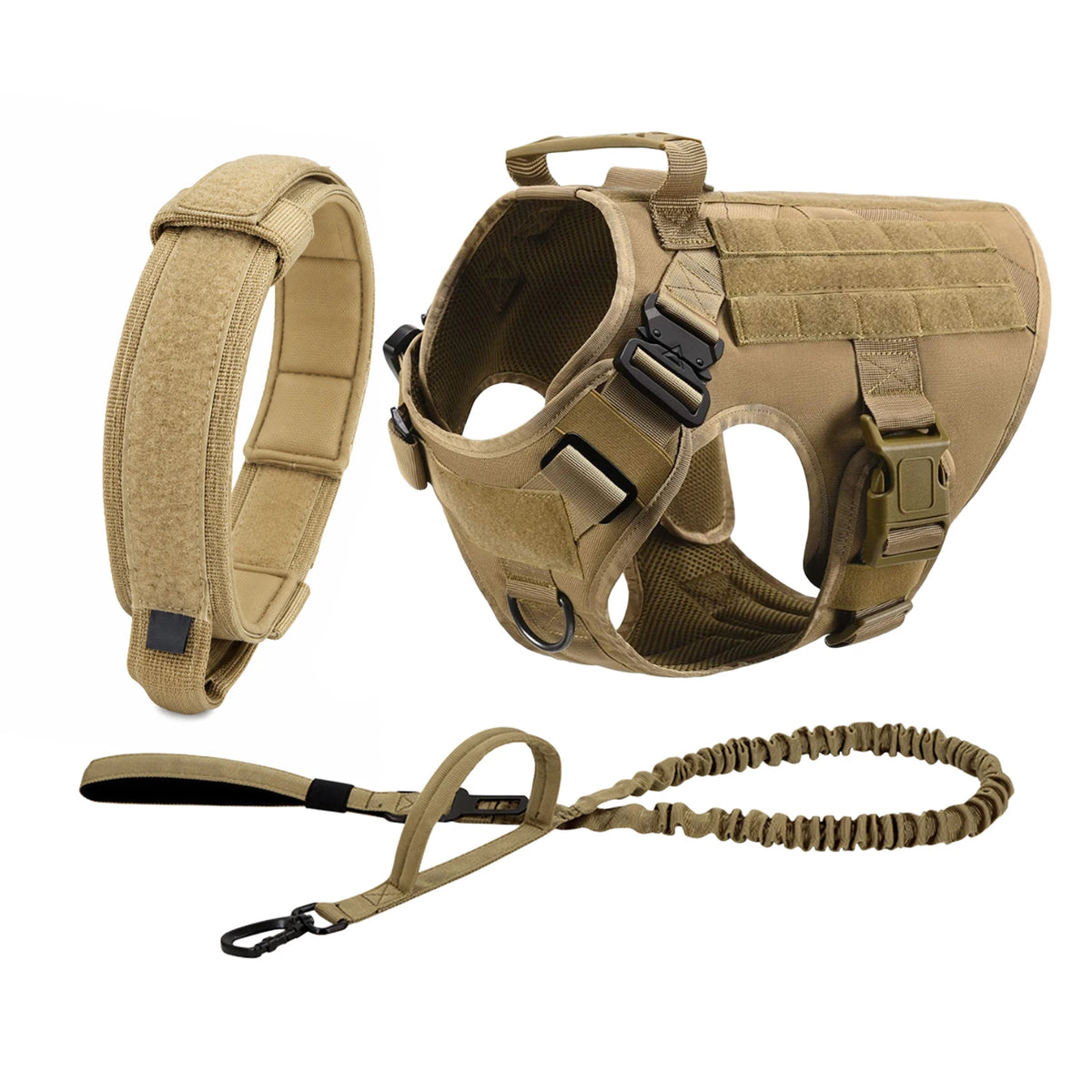 Tactical Dog Harness Collar Leash Molle Pouches For Medium Large Dogs Pet