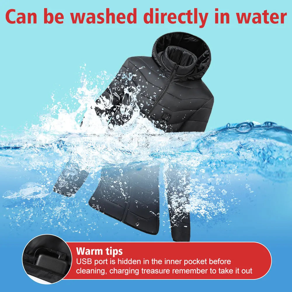 21 Areas Heating Jackets Smart Thermostat Pure Color Hooded Heated Clothing Winter USB Electric Heated Coat Self Heating Clothes