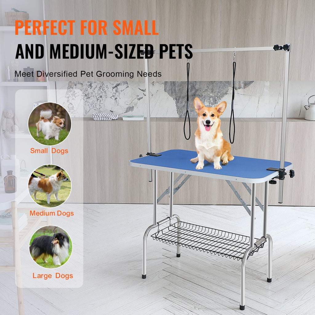 SucceBuy Pet Grooming Table Two Arms with Clamp Dog Grooming Foldable Stand for Medium Small Dogs