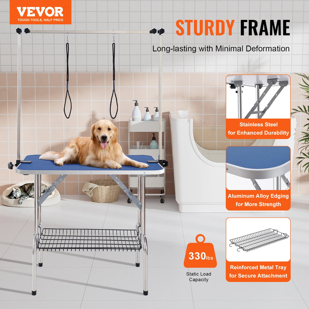 SucceBuy Pet Grooming Table Two Arms with Clamp Dog Grooming Foldable Stand for Medium Small Dogs