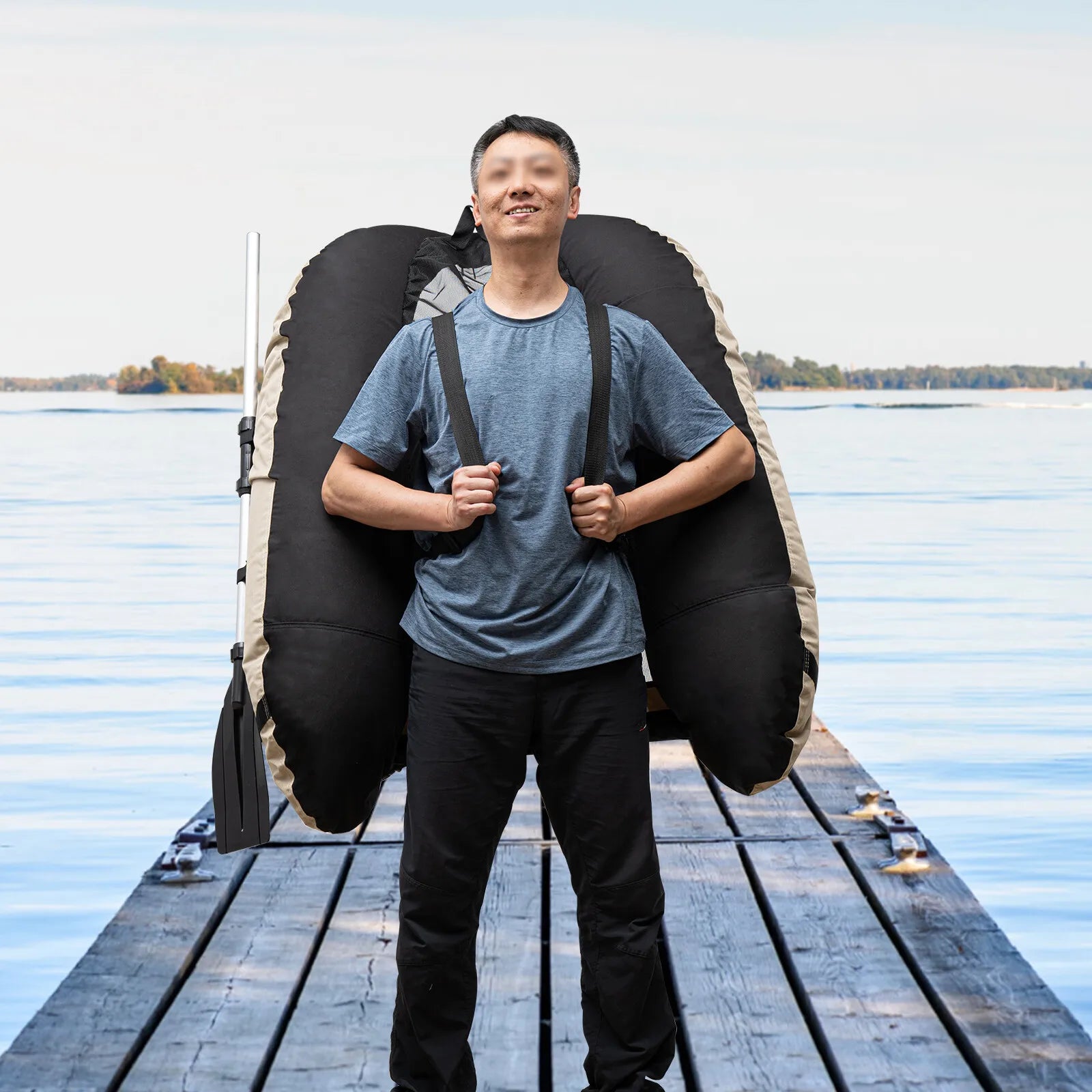 Outdoor Fishing Inflatable Boat Raft with Pump Adjustable Backrest 130kg Load Capacity