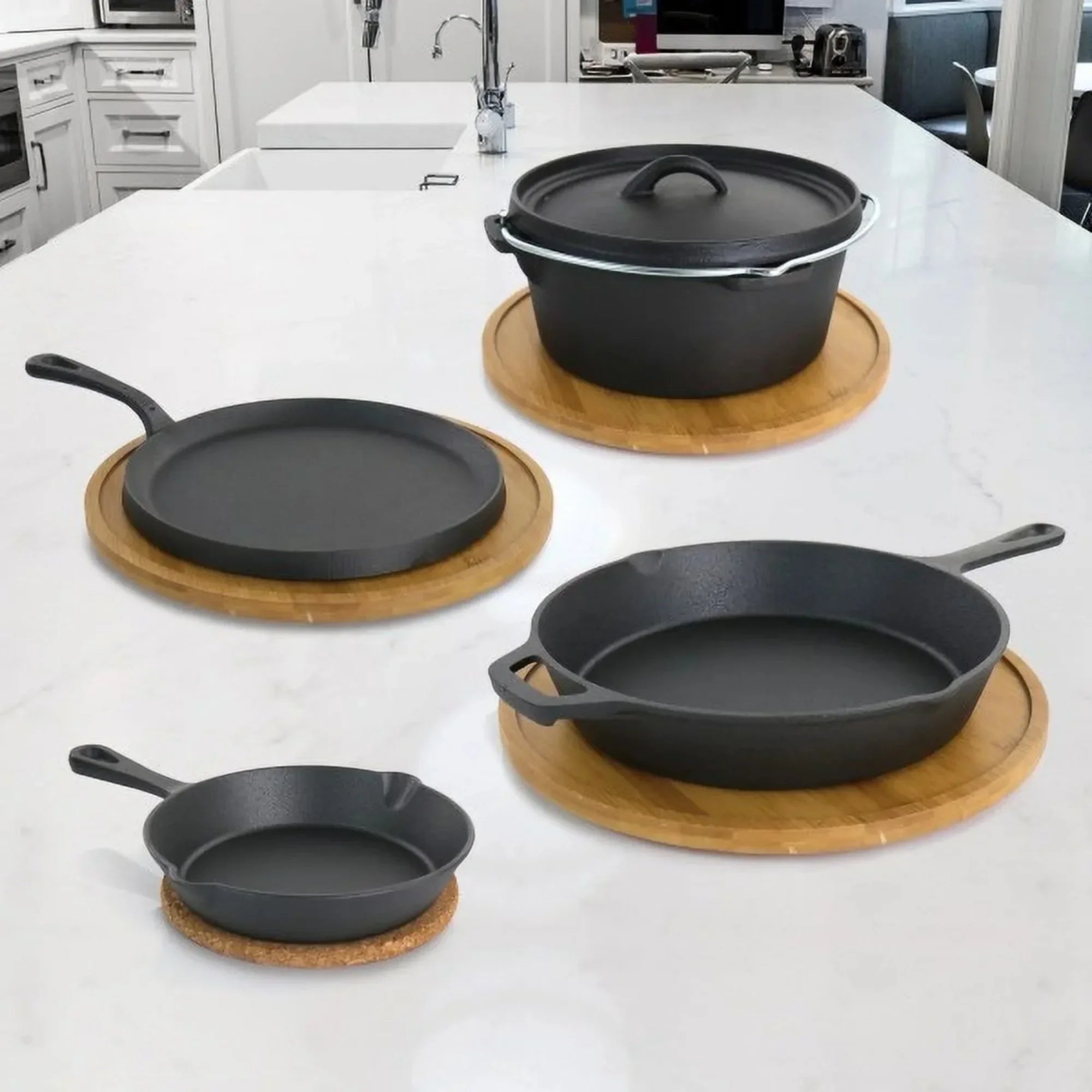 Pre-Seasoned 5-Piece Cast Iron Cookware Set, Non-Stick Pots & Pans for Oven, Stovetop & Grill,