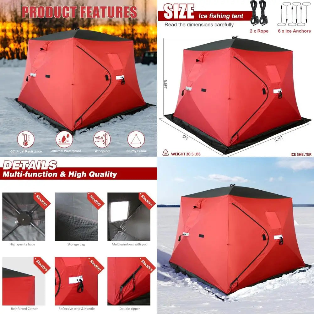 300D/600D Insulated Ice   fishing Shelter 2-3 Person, Wide Bottom Thermal Portable