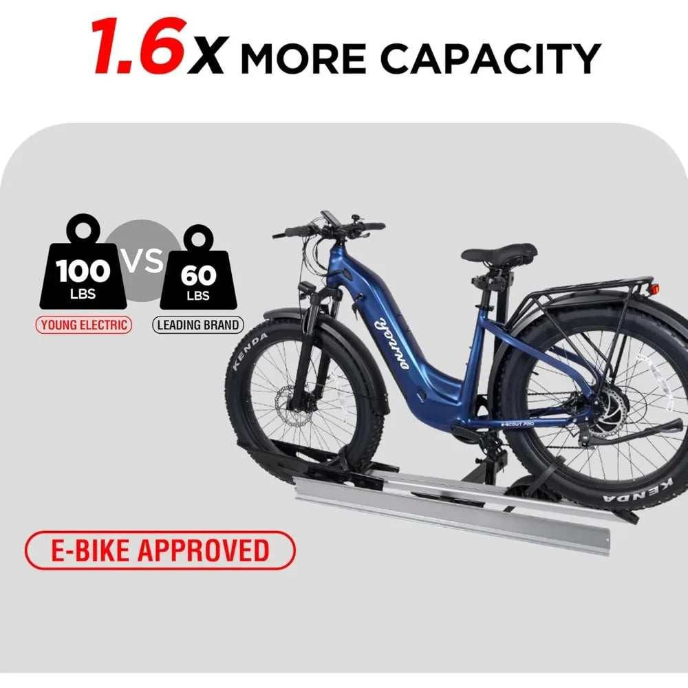 Hitch Mount Single Bike Rack with Ramp for Electric Bike, 100 lbs. Capacity Bike Carrier