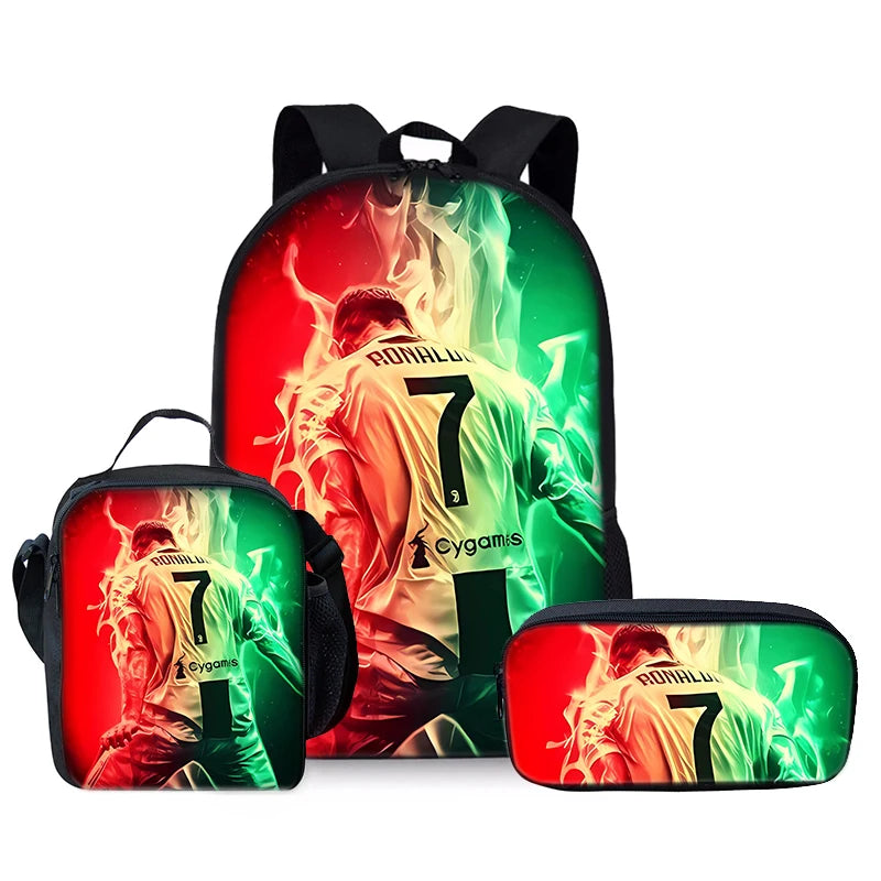 Football Cartoon Three Piece Set Backpacks 3D Cartoon School Backpack
