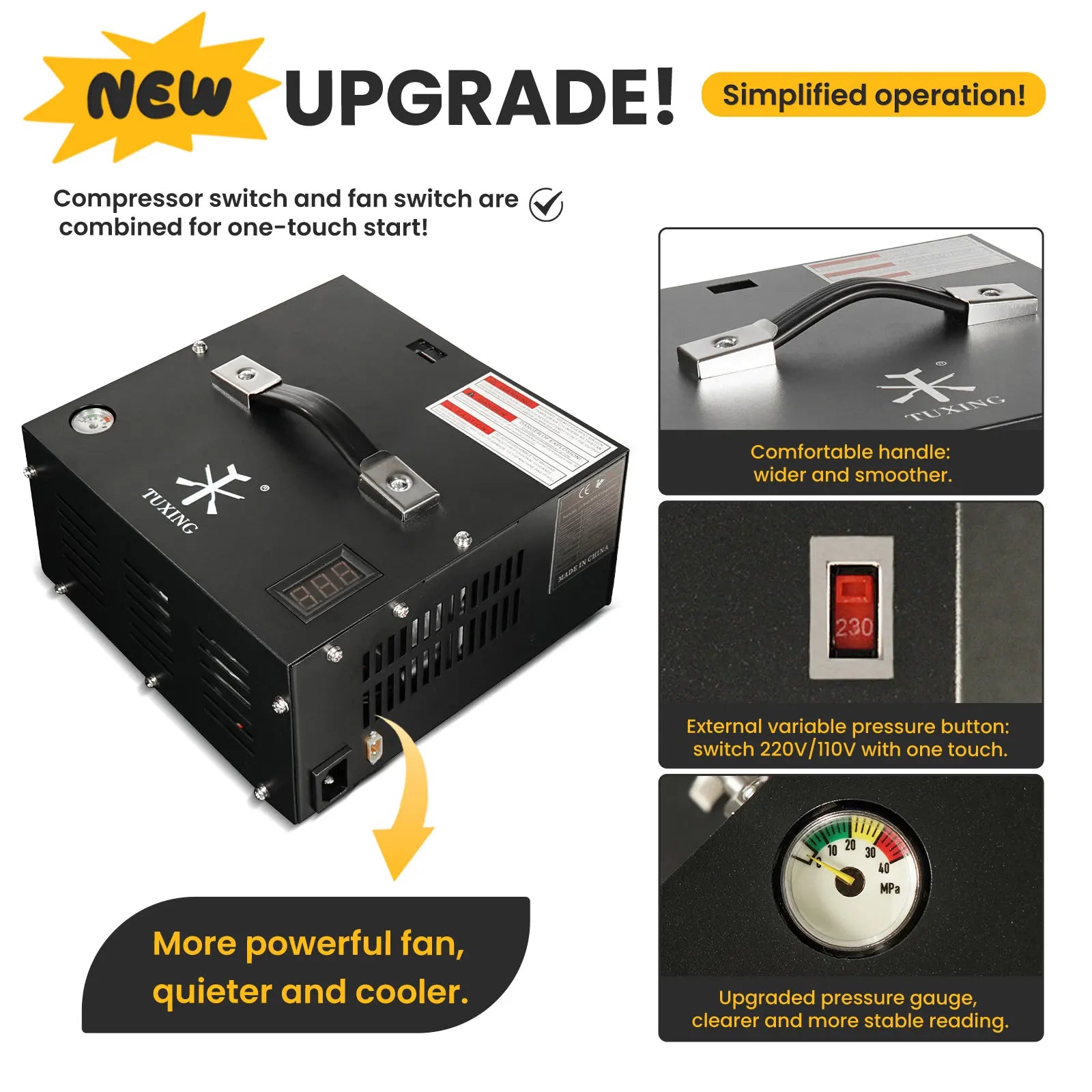 TUXING TXES061 Air Compressor PCP 4500Psi 300Bar High Pressure Electric Pump Built-in transformer