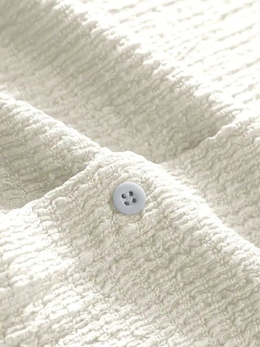 Men's Textured Knit Short Sleeve Button-Front Shirt, Loose Fit