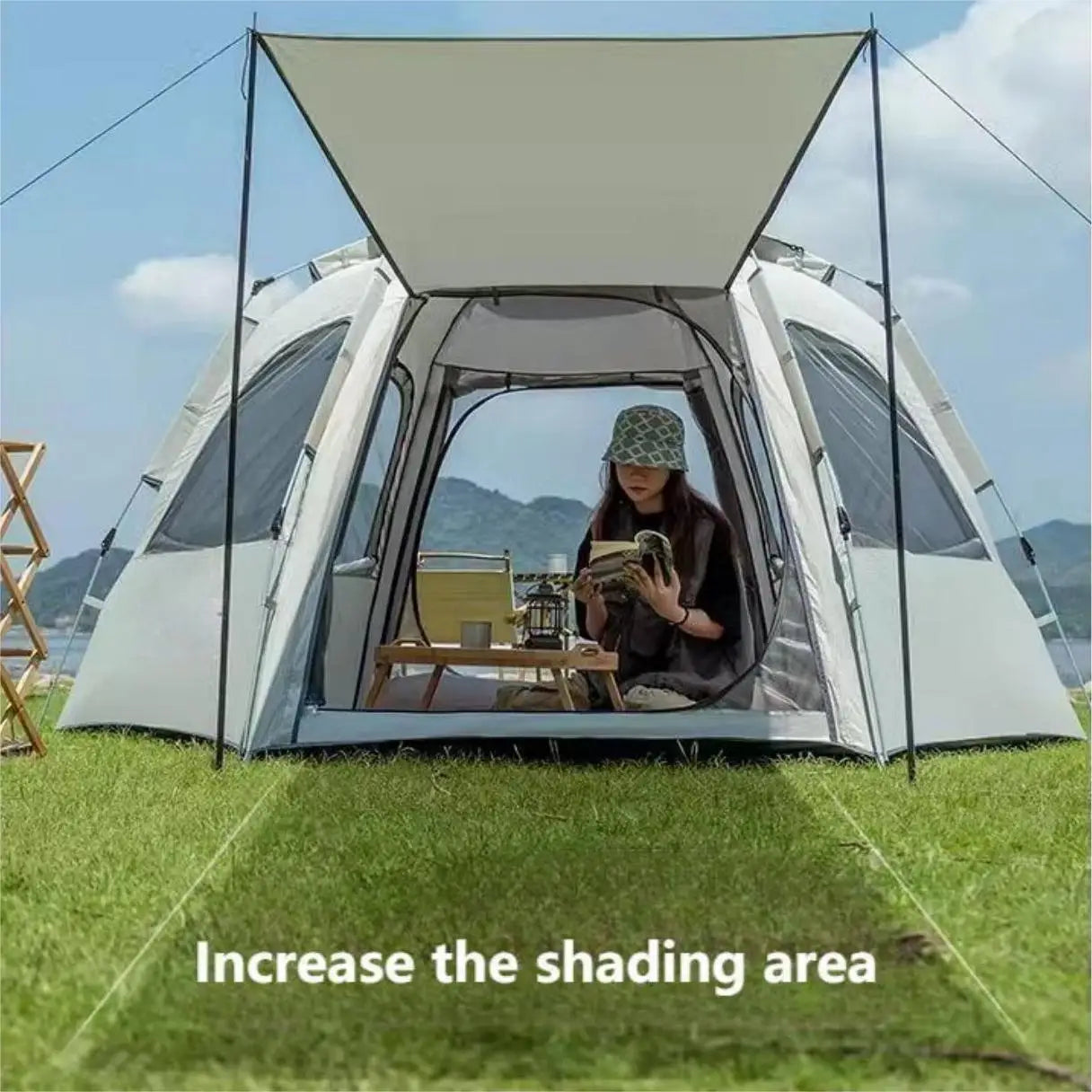 Pop Up Tent waterproof Portable Windproof with Skylight and 2 Doors with Poles