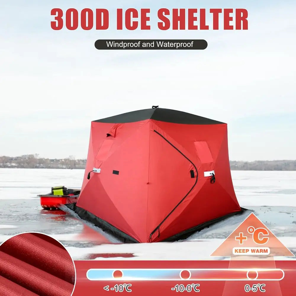 300D/600D Insulated Ice   fishing Shelter 2-3 Person, Wide Bottom Thermal Portable