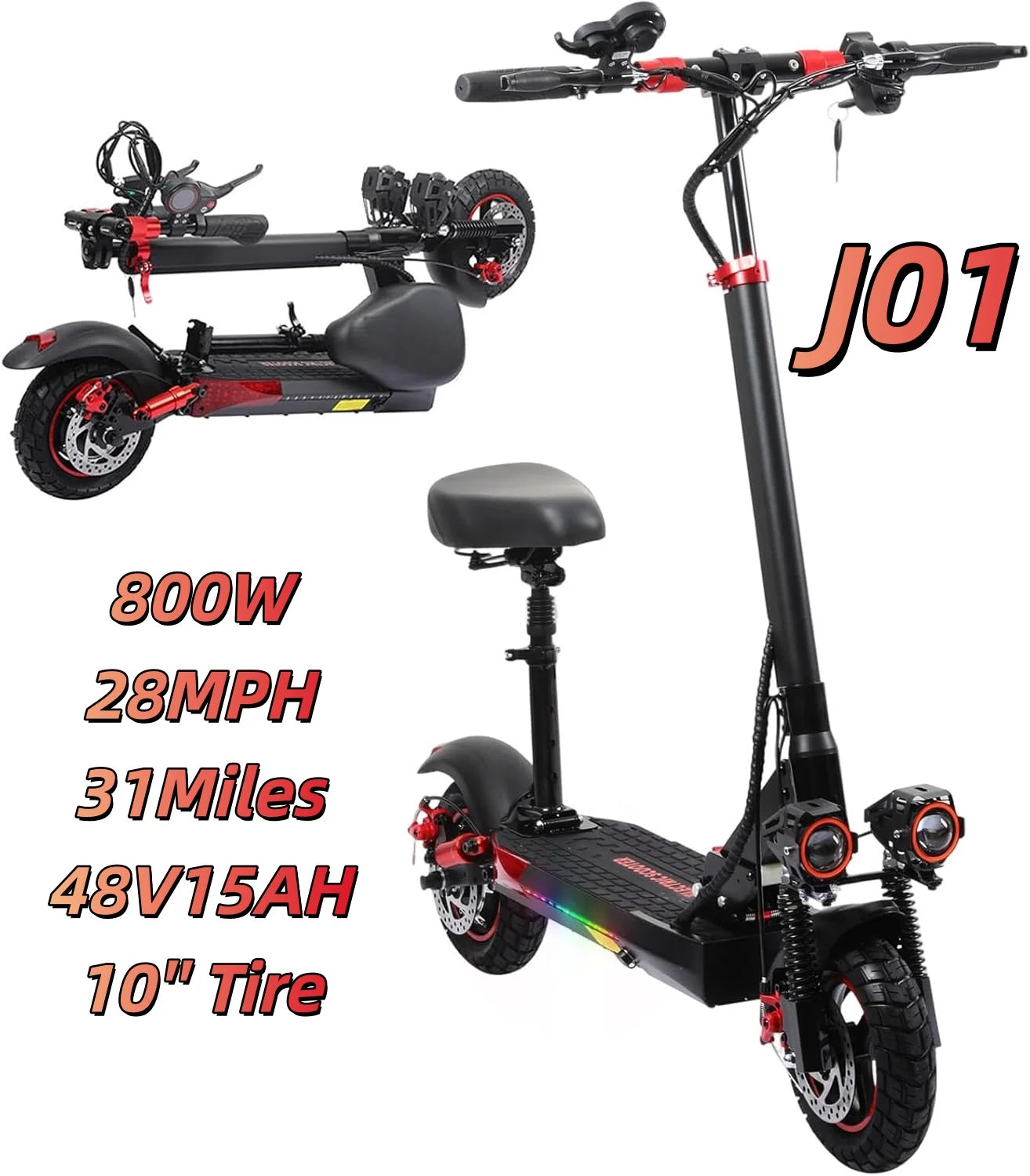 1200W Off Road Electric Scooter 48V Long Range E-Scooter 30MPH Fast Speed 11" Tubeless Tire Foldable Kick Scooter