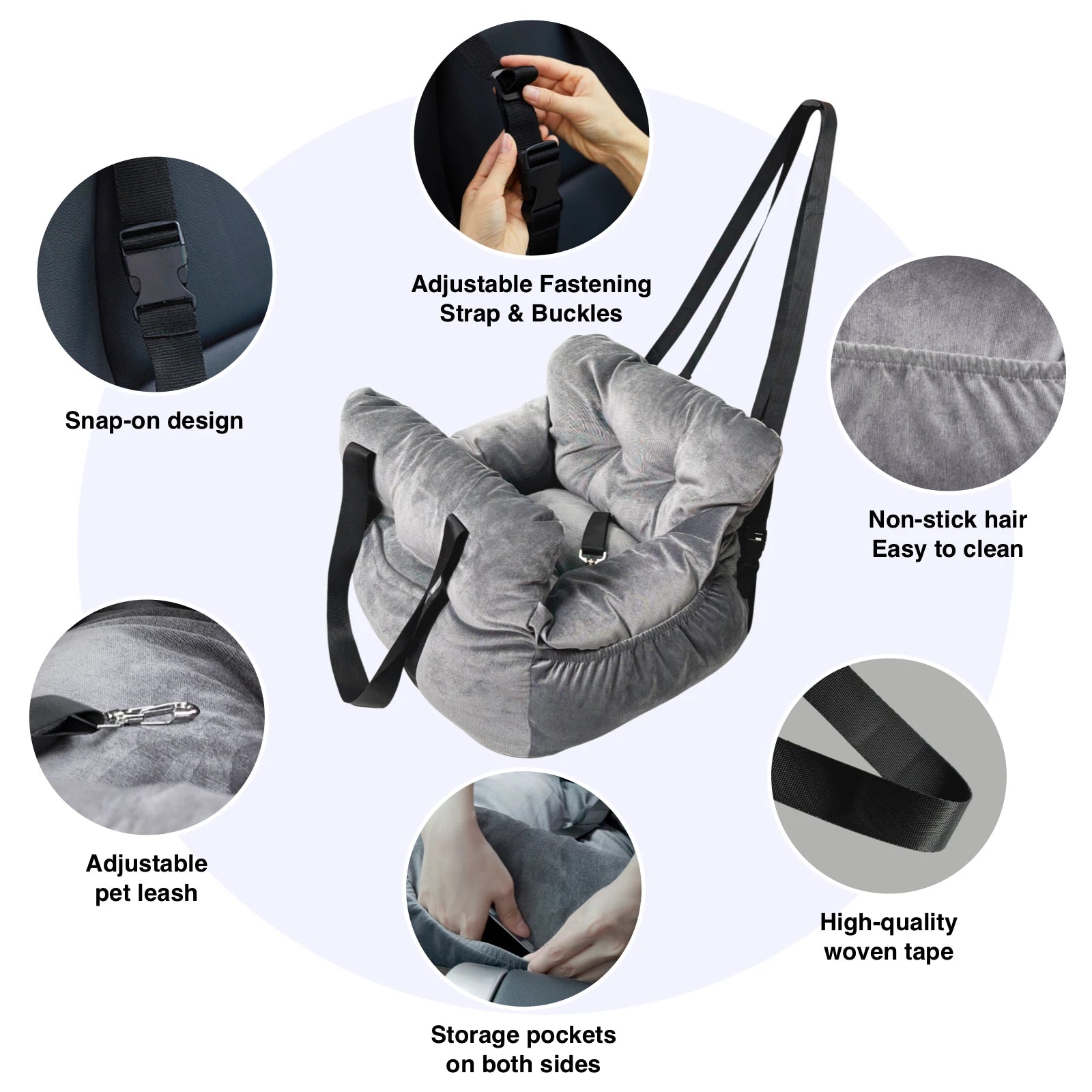 2-in-1 Dog Car Seat Carrier Bag - Detachable with Handles and Safety Belt, Travel Dog Booster Seat