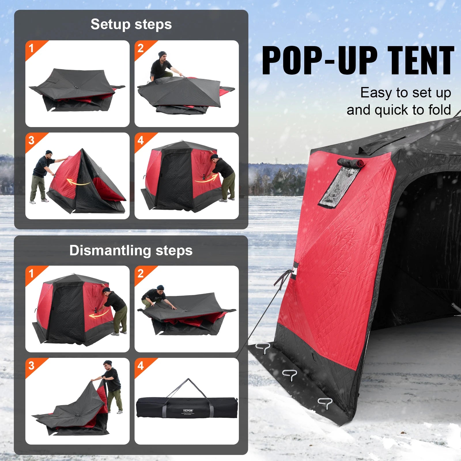 Portable Ice Shelter Insulated Pop-Up Ice Fishing Tent