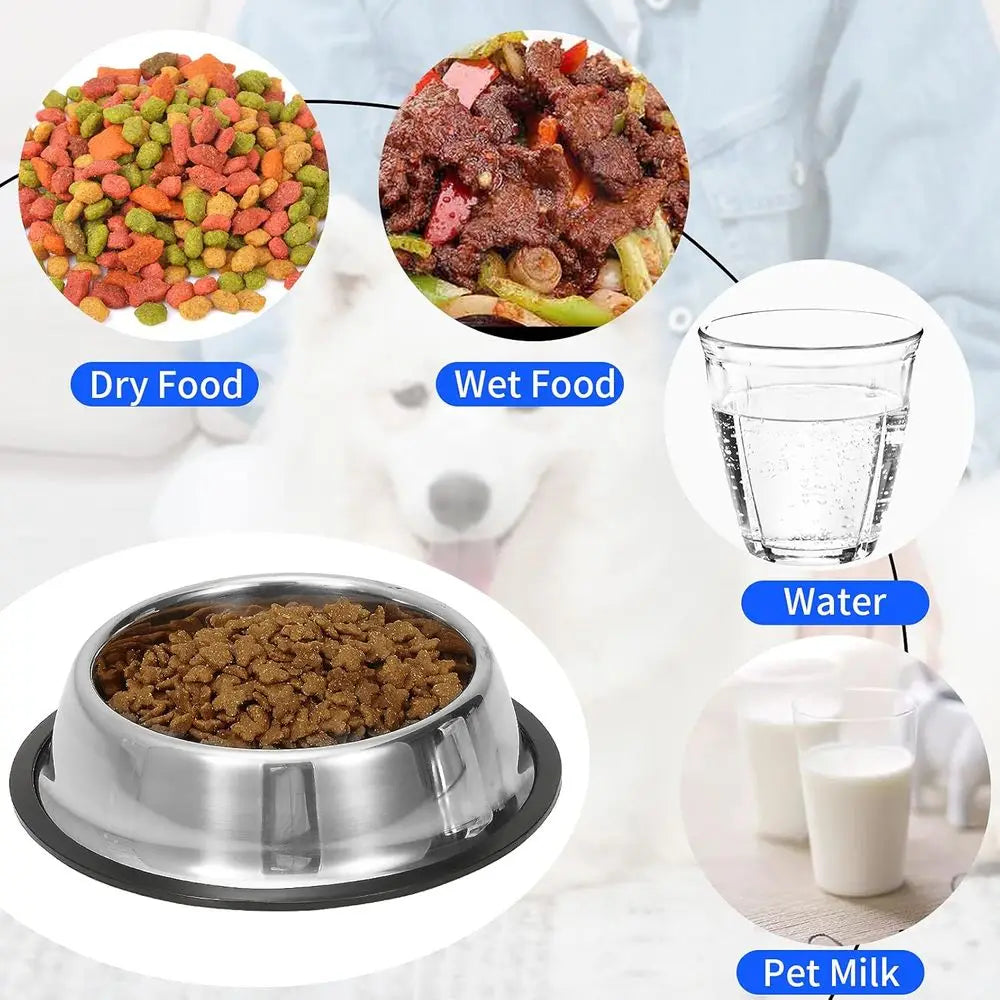 2 Pack Stainless Steel Dog Bowls with Rubber Bottom, Anti-Slip Heavy Duty Premium Quality Pet Feeder Bowls for Dogs and Cats (¾