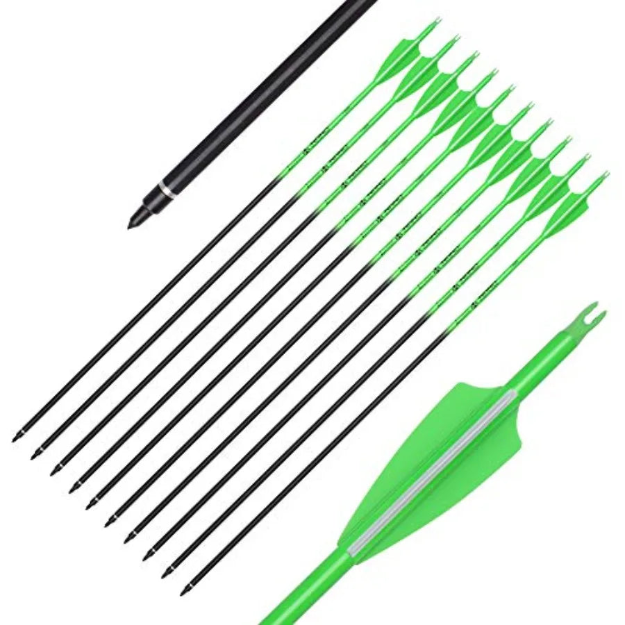 Carbon Arrows 28-30 Inch Fluorescent for Compound and Recurve Bows with 100 Grain Removable Tips