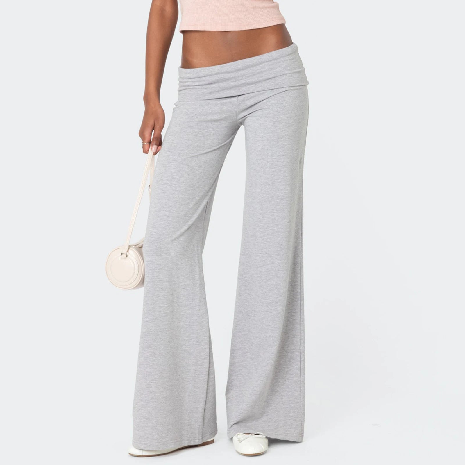 Casual Wide Leg Sweatpants for Women Fold Over Low Rise Flare Yoga Lounge Pants Fold over Low Flare