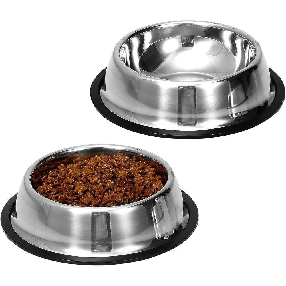 2 Pack Stainless Steel Dog Bowls with Rubber Bottom, Anti-Slip Heavy Duty Premium Quality Pet Feeder Bowls for Dogs and Cats (¾