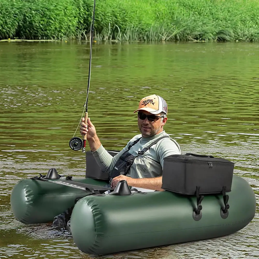 Inflatable Float Tube, Fishing Belly Boat with Fish Ruler, 2 Detachable Storage Bags, Pump, Carry Bag, PVC Fish Boat w/Reinforce