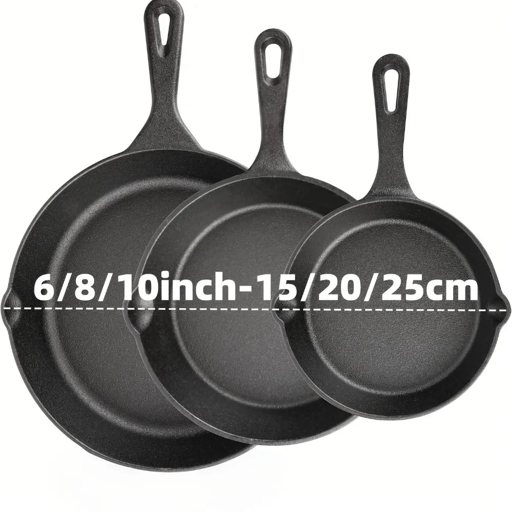 3PCS Cast Iron Skillet Set (6/8/10 Inch)