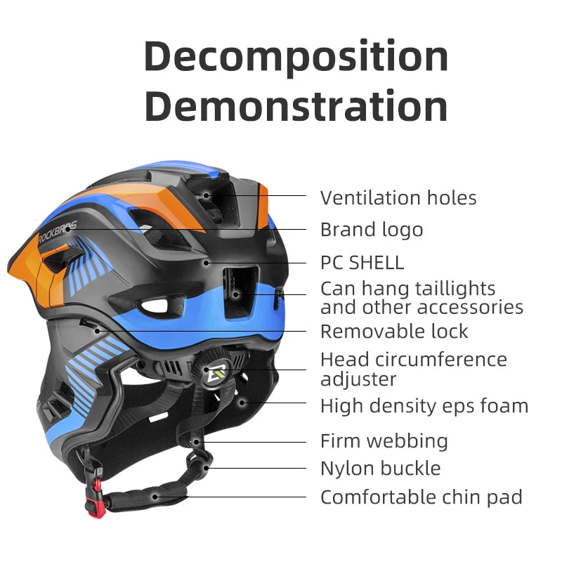 ROCKBROS Child Cycling Helmet Impact Resistant Cross Helmet Detachable Full Face Helmet Safety Protection Bicycle Scooter Helmet