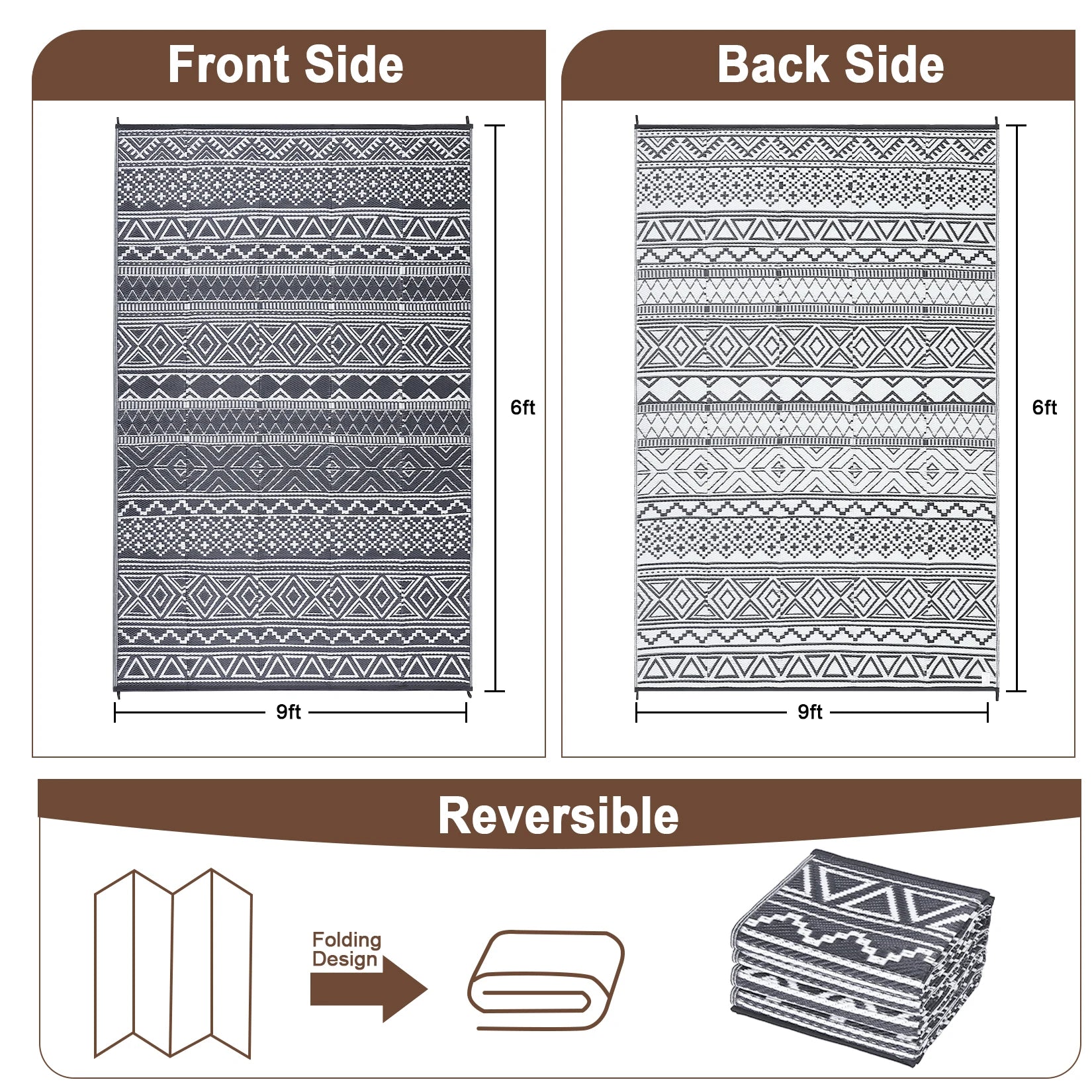 5x8 Waterproof Reversible Patio Rug Outside Plastic RV Rug Boho Camping Rug for Camper Porch