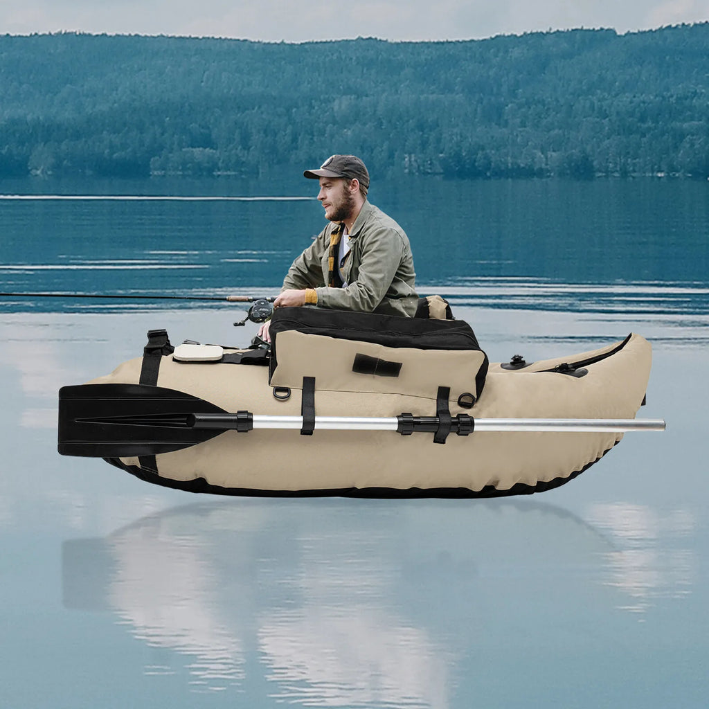 Outdoor Fishing Inflatable Boat Raft with Pump Adjustable Backrest 130kg Load Capacity