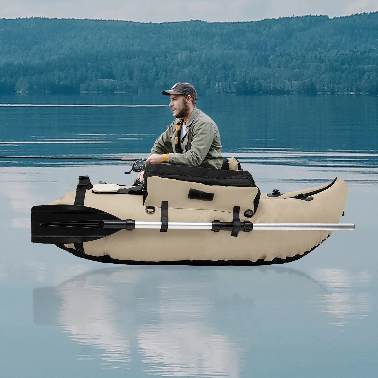 Outdoor Fishing Inflatable Boat Raft with Pump Adjustable Backrest 130kg Load Capacity