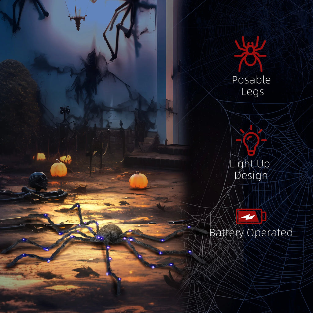 3.25" Outdoor Halloween Decoration, Light-up Oversized Spider Halloween Prop with Light Up Bendable Legs